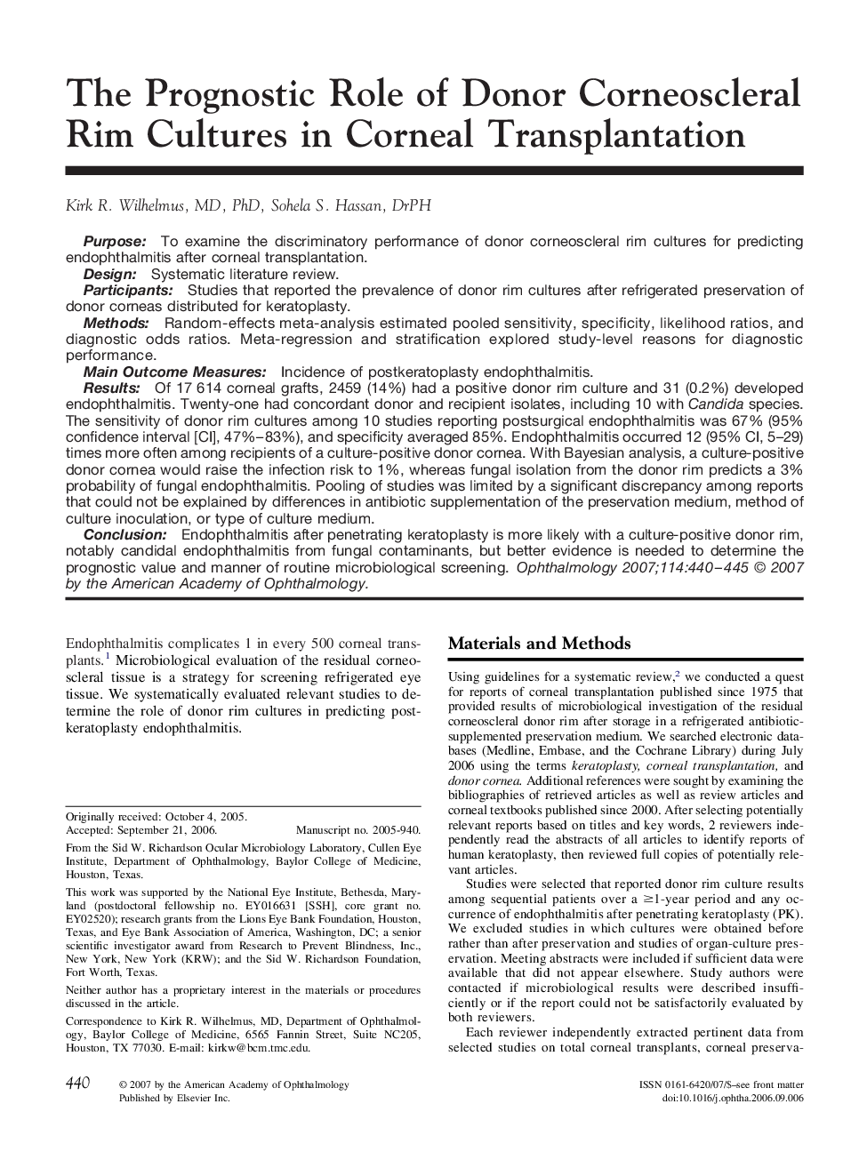 The Prognostic Role of Donor Corneoscleral Rim Cultures in Corneal Transplantation