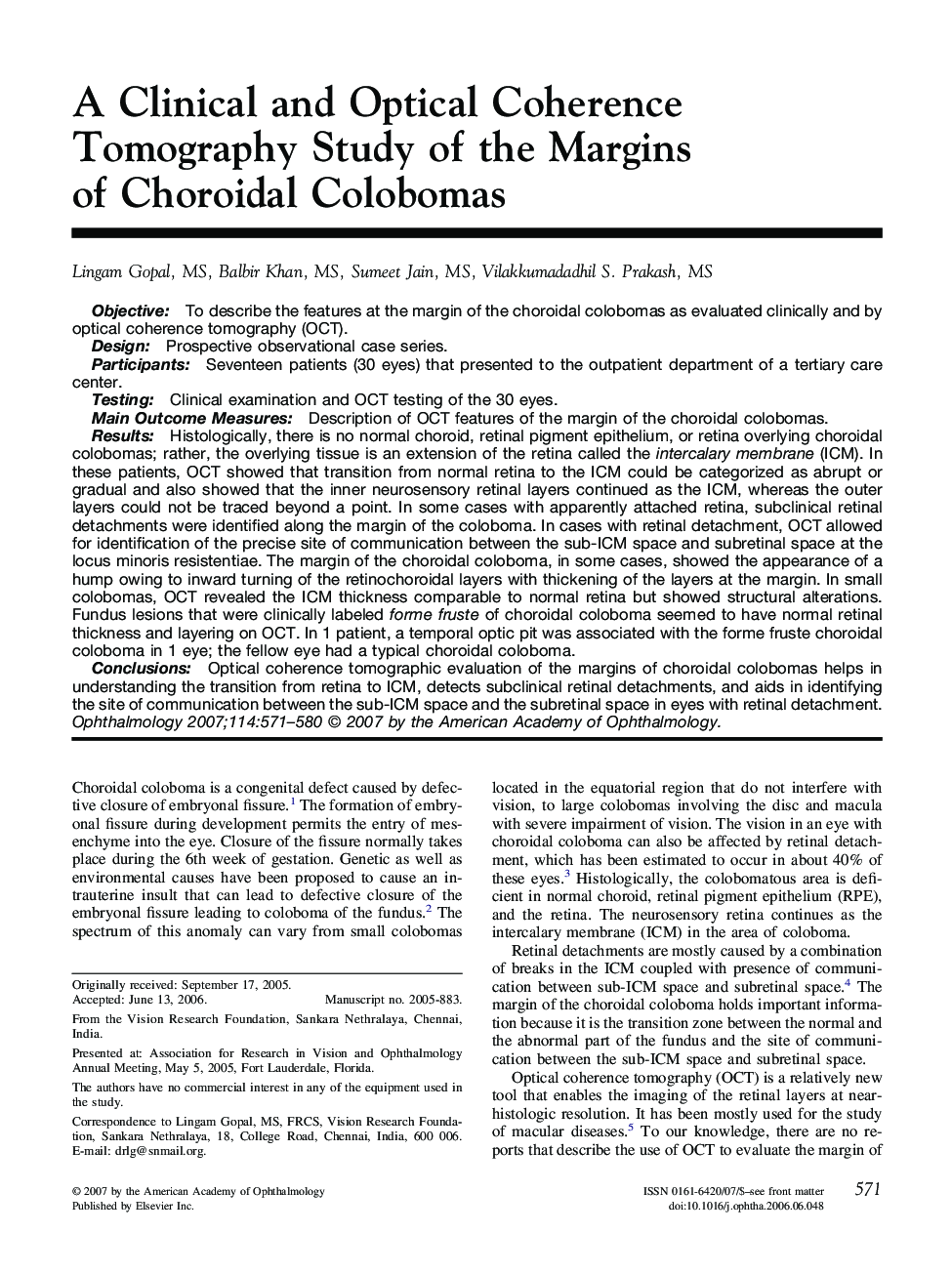 A Clinical and Optical Coherence Tomography Study of the Margins of Choroidal Colobomas 