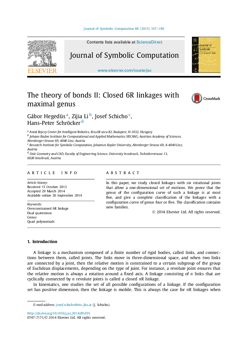 The theory of bonds II: Closed 6R linkages with maximal genus