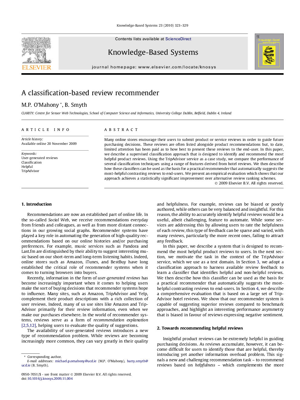 A classification-based review recommender