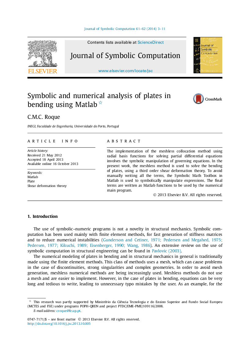 Symbolic and numerical analysis of plates in bending using Matlab 