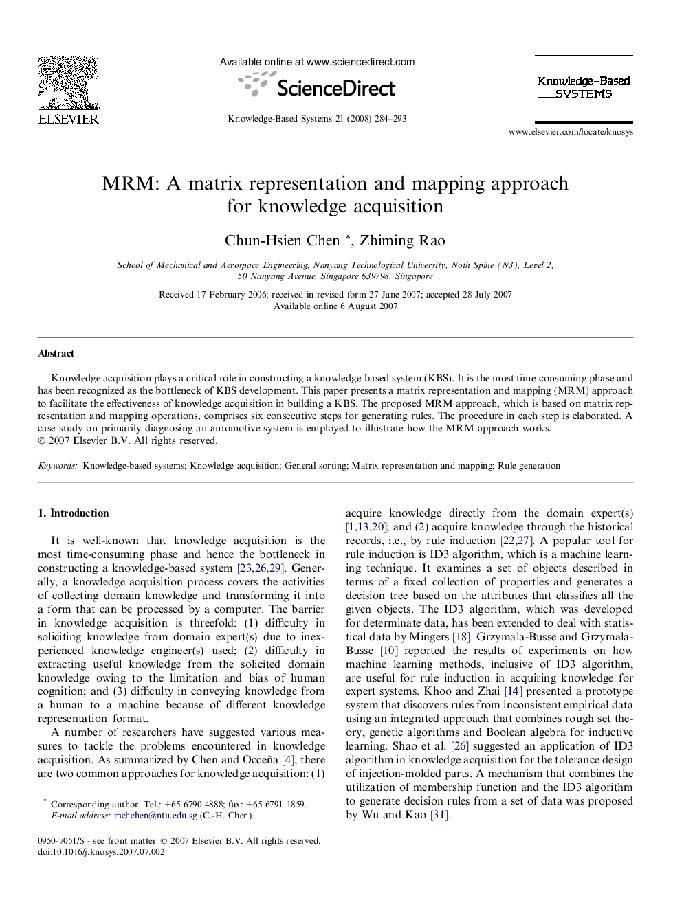 MRM: A matrix representation and mapping approach for knowledge acquisition