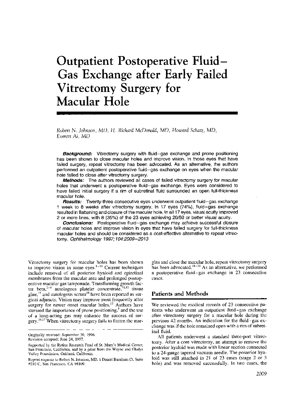 Outpatient Postoperative Fluid—Gas Exchange after Early Failed Vitrectomy Surgery for Macular Hole 
