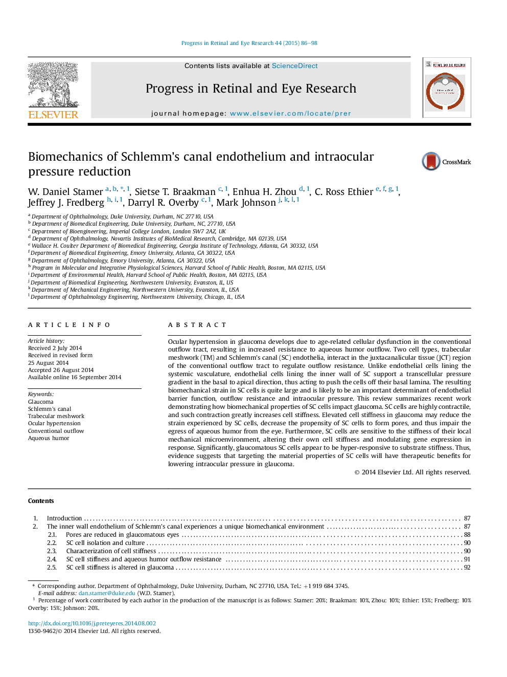 Biomechanics of Schlemm's canal endothelium and intraocular pressure reduction