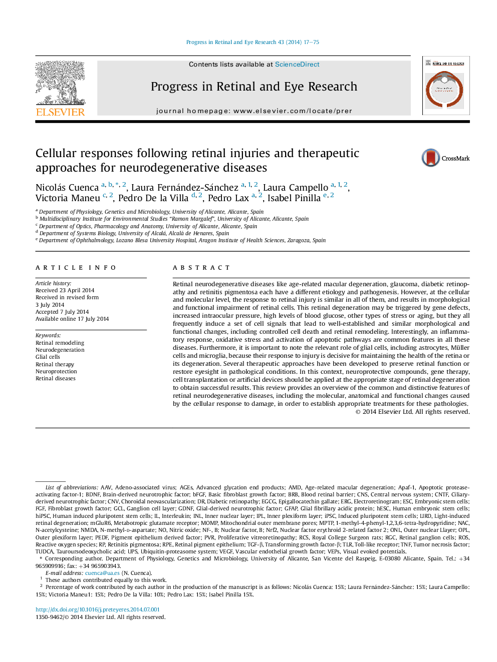 Cellular responses following retinal injuries and therapeutic approaches for neurodegenerative diseases