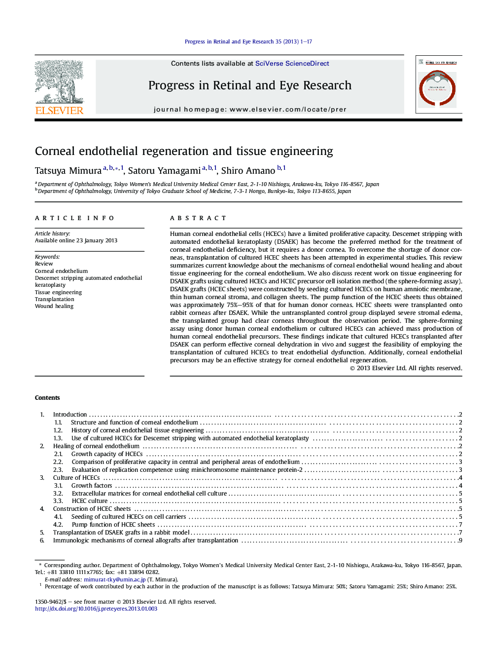 Corneal endothelial regeneration and tissue engineering