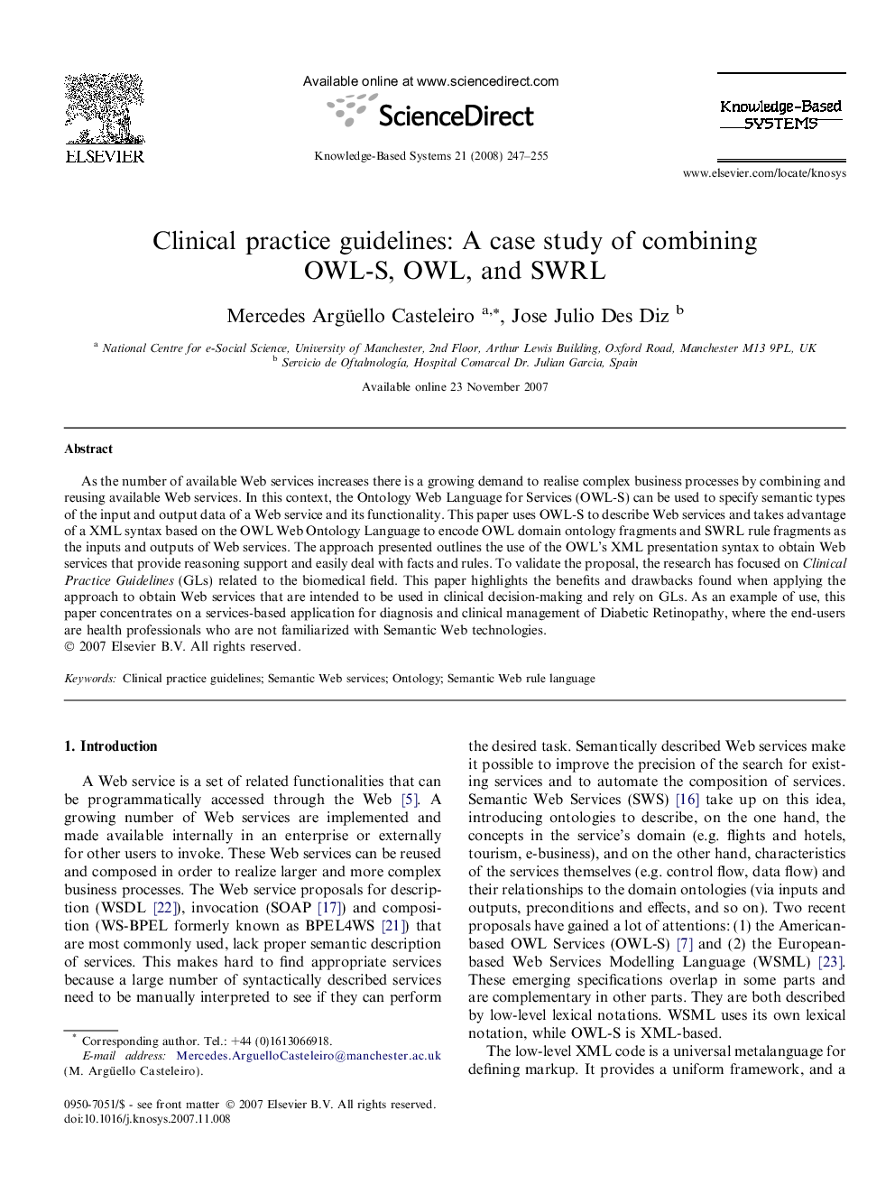 Clinical practice guidelines: A case study of combining OWL-S, OWL, and SWRL