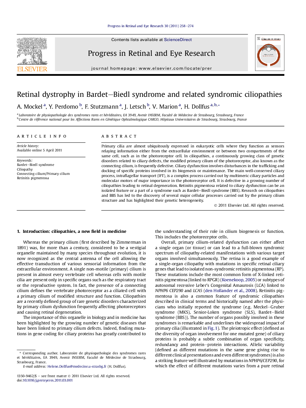 Retinal dystrophy in Bardet–Biedl syndrome and related syndromic ciliopathies