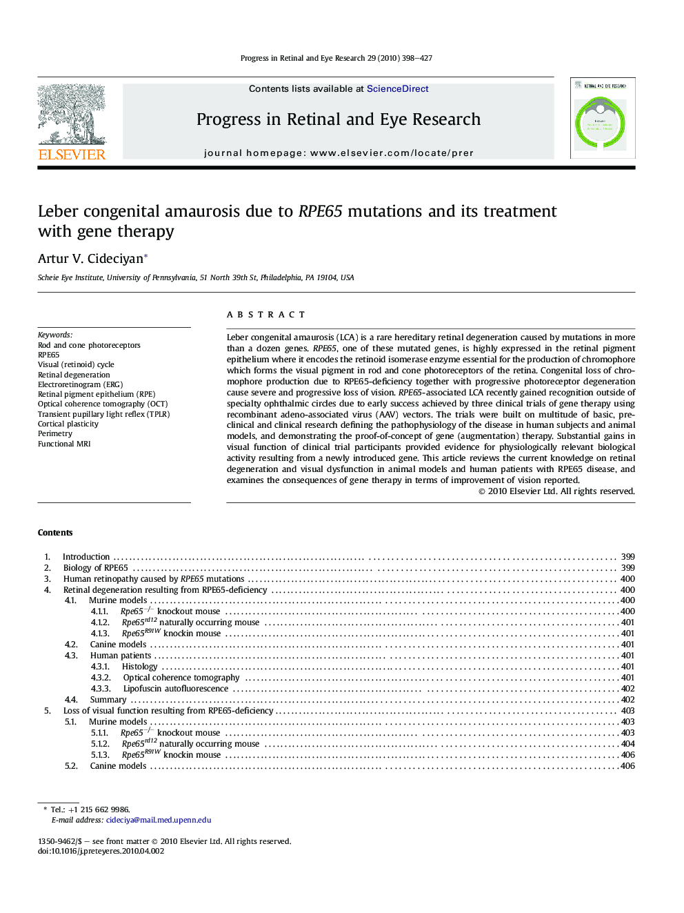 Leber congenital amaurosis due to RPE65 mutations and its treatment with gene therapy