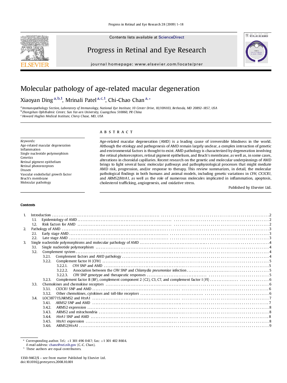 Molecular pathology of age-related macular degeneration