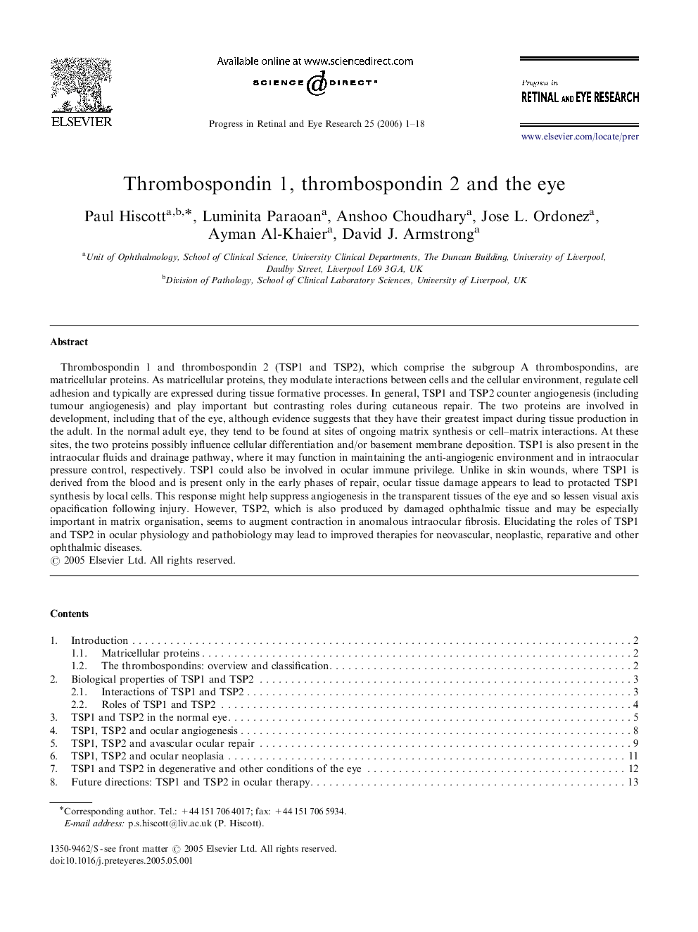 Thrombospondin 1, thrombospondin 2 and the eye