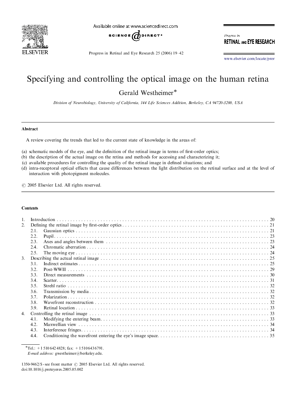 Specifying and controlling the optical image on the human retina