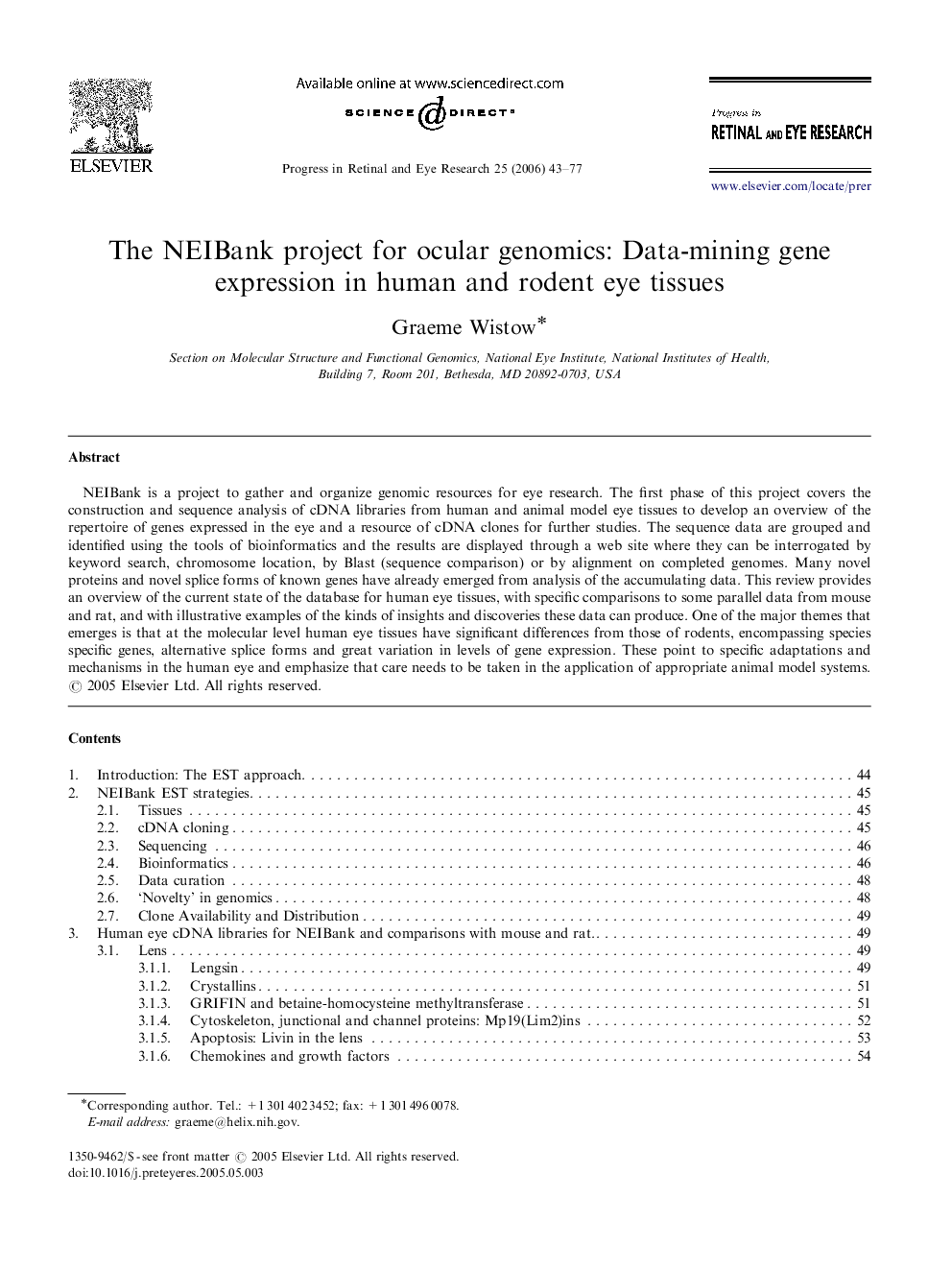 The NEIBank project for ocular genomics: Data-mining gene expression in human and rodent eye tissues