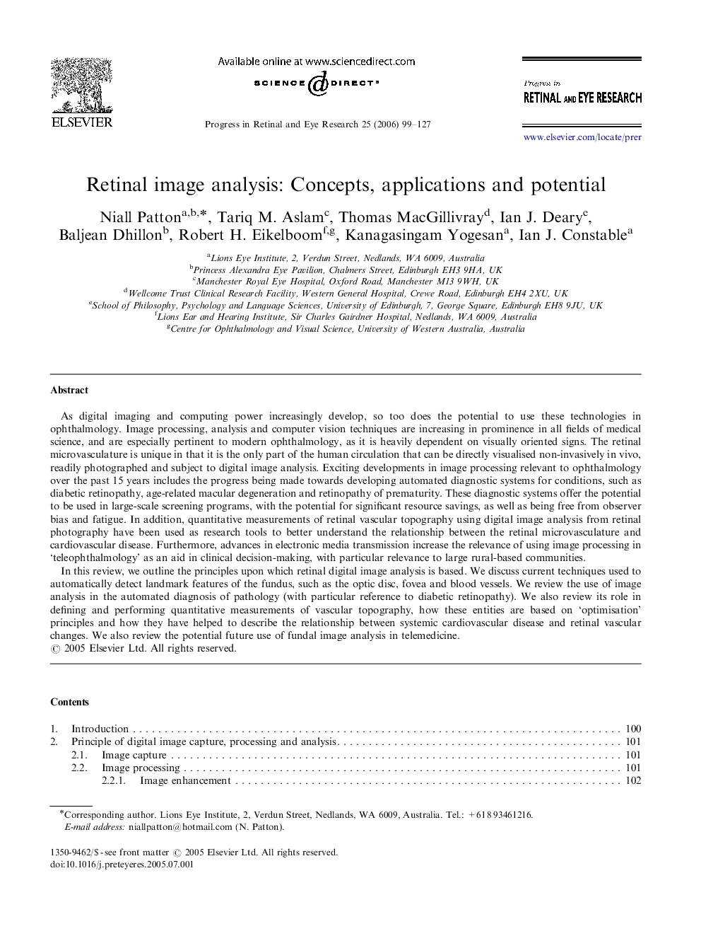 Retinal image analysis: Concepts, applications and potential