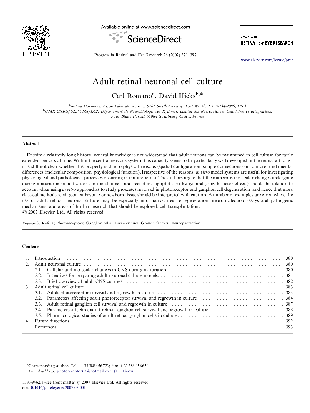 Adult retinal neuronal cell culture