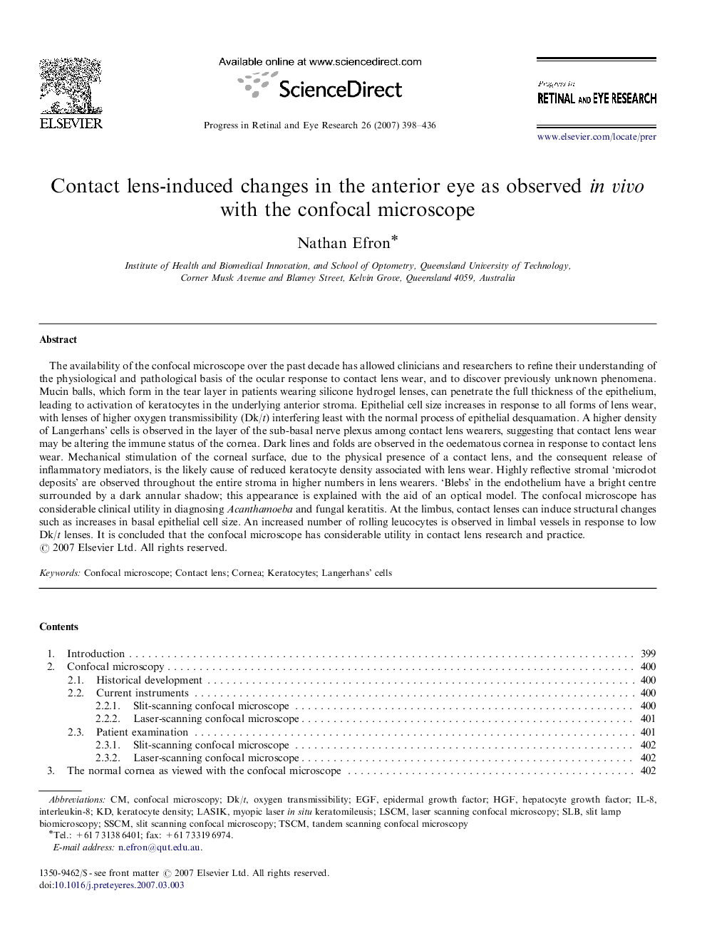 Contact lens-induced changes in the anterior eye as observed in vivo with the confocal microscope