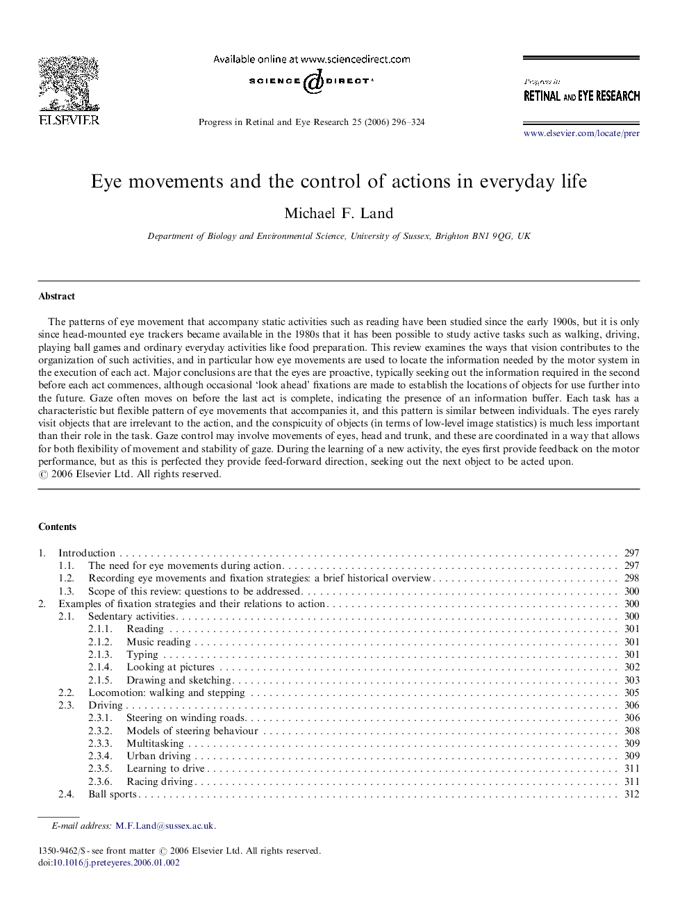 Eye movements and the control of actions in everyday life