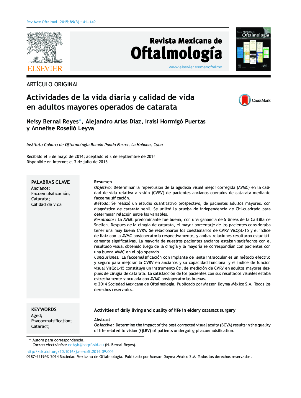 Actividades de la vida diaria y calidad de vida en adultos mayores operados de catarata