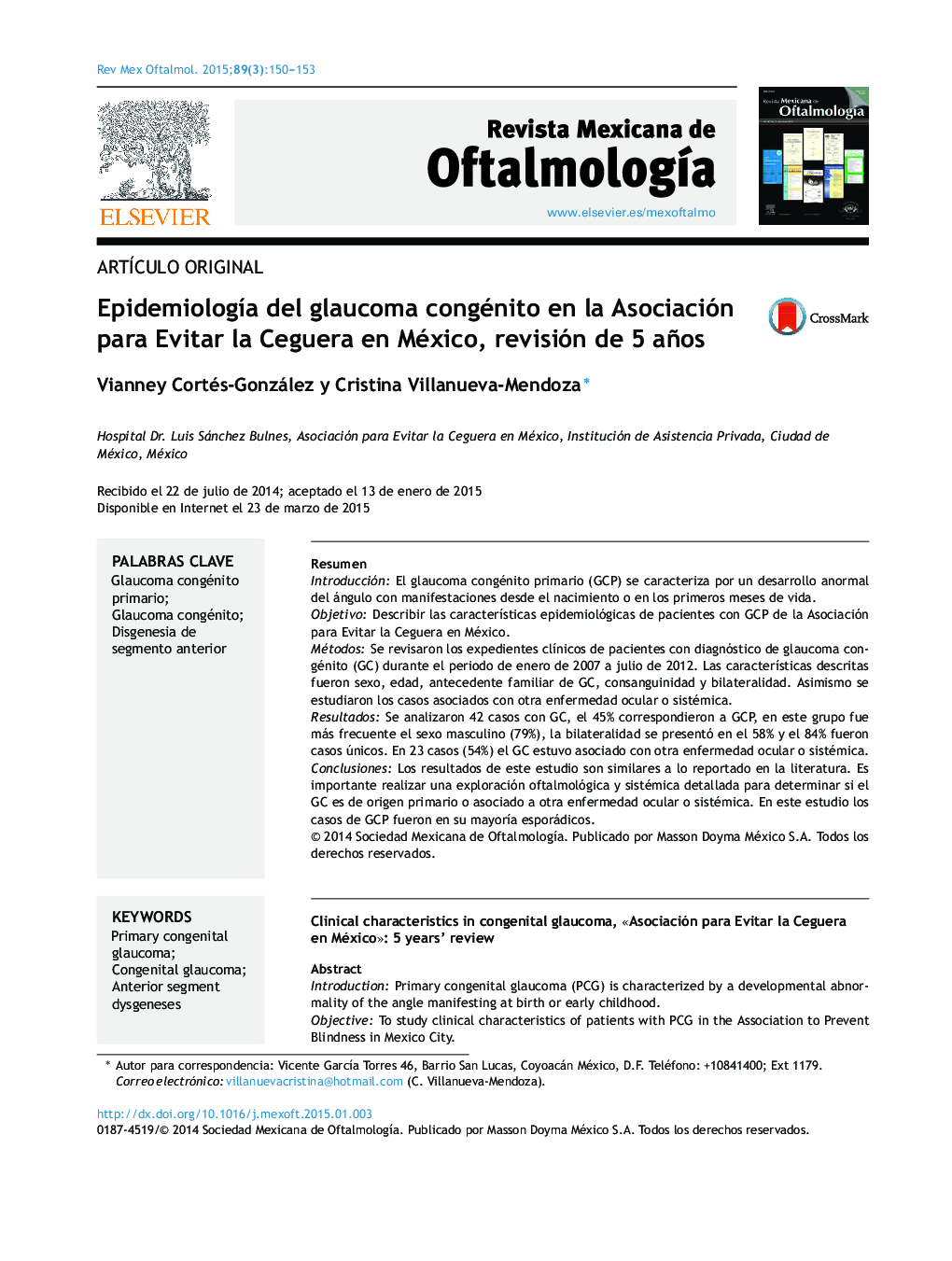 Epidemiología del glaucoma congénito en la Asociación para Evitar la Ceguera en México, revisión de 5 años