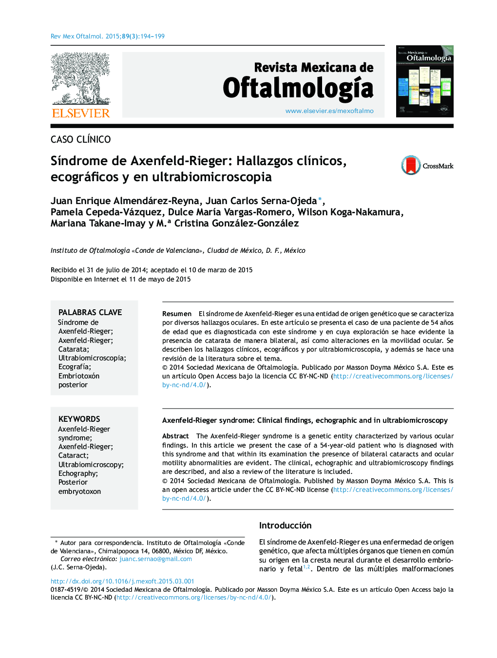 Síndrome de Axenfeld-Rieger: Hallazgos clínicos, ecográficos y en ultrabiomicroscopia