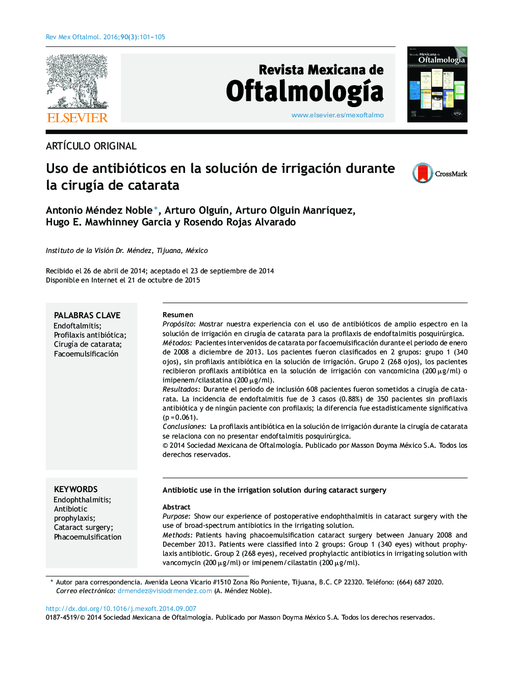 Uso de antibióticos en la solución de irrigación durante la cirugía de catarata