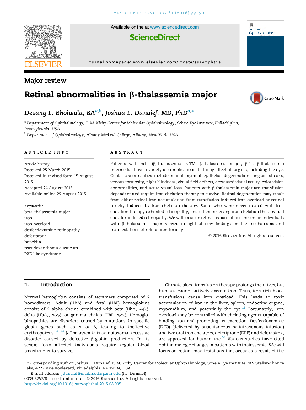 Retinal abnormalities in β-thalassemia major