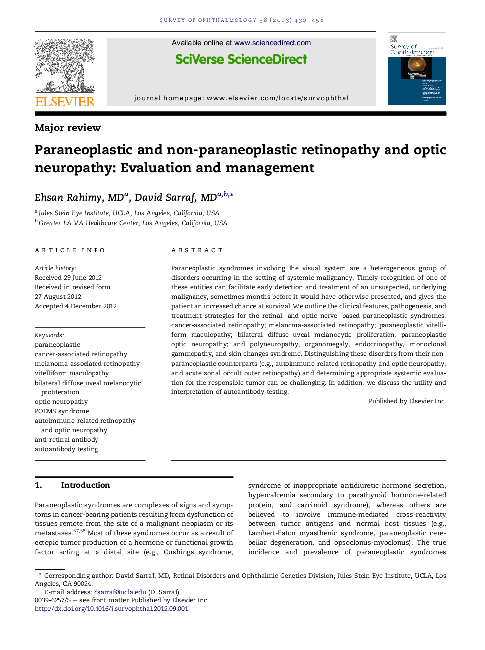 Paraneoplastic and non-paraneoplastic retinopathy and optic neuropathy: Evaluation and management