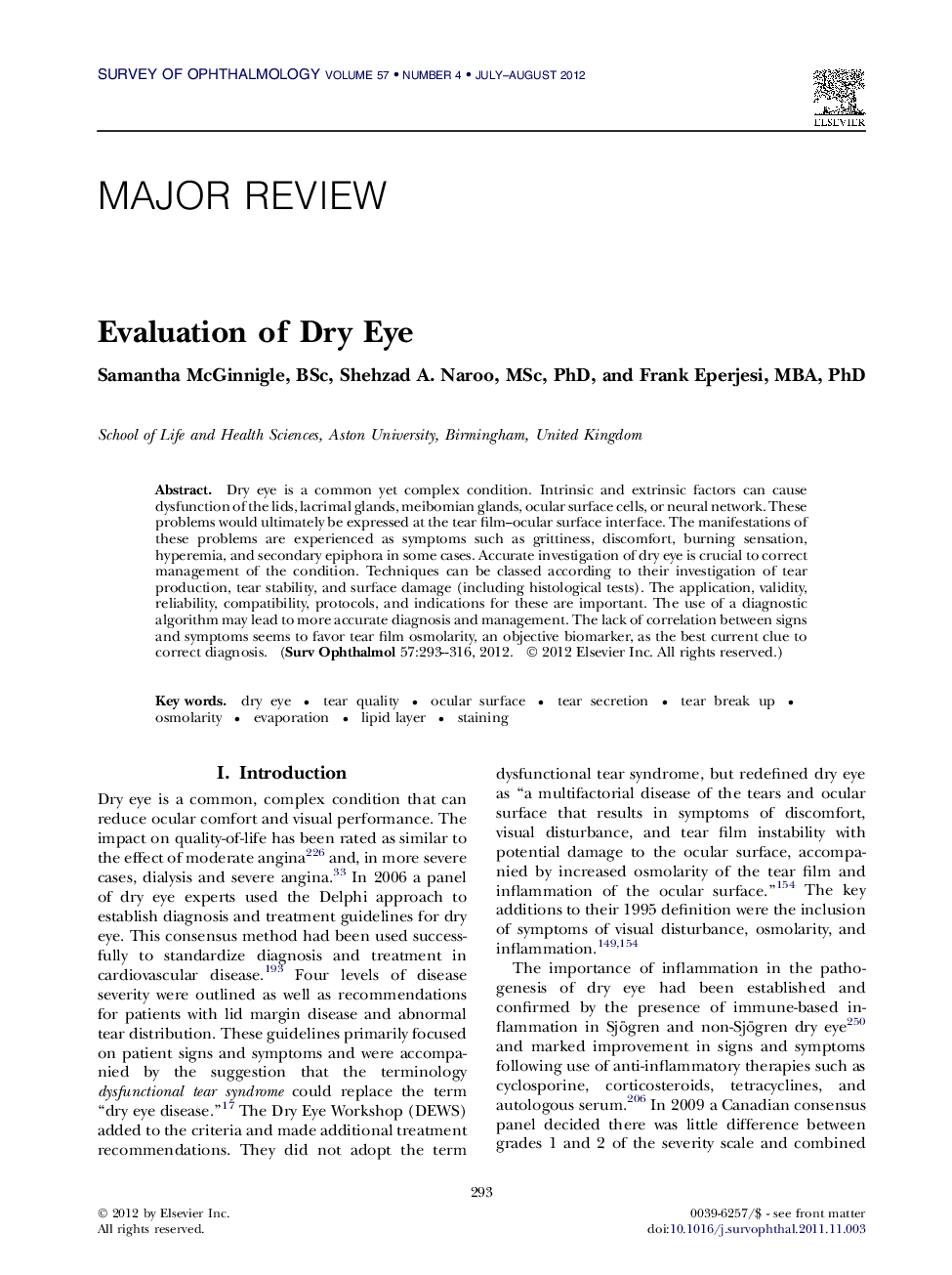 Evaluation of Dry Eye