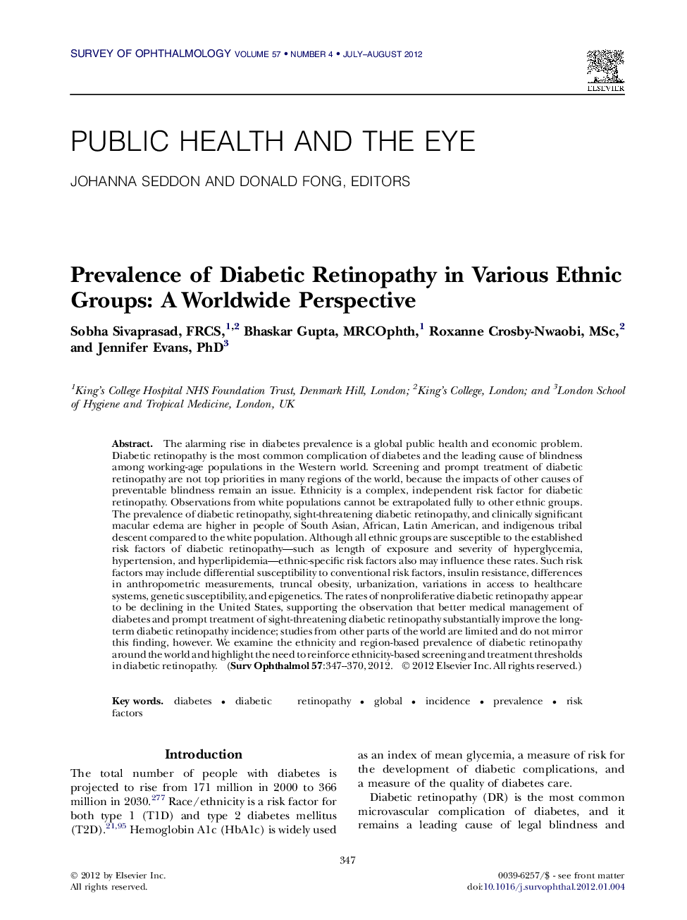 Prevalence of Diabetic Retinopathy in Various Ethnic Groups: A Worldwide Perspective