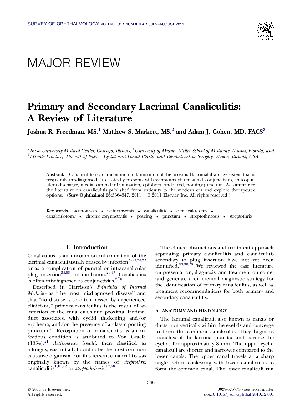 Primary and Secondary Lacrimal Canaliculitis: A Review of Literature