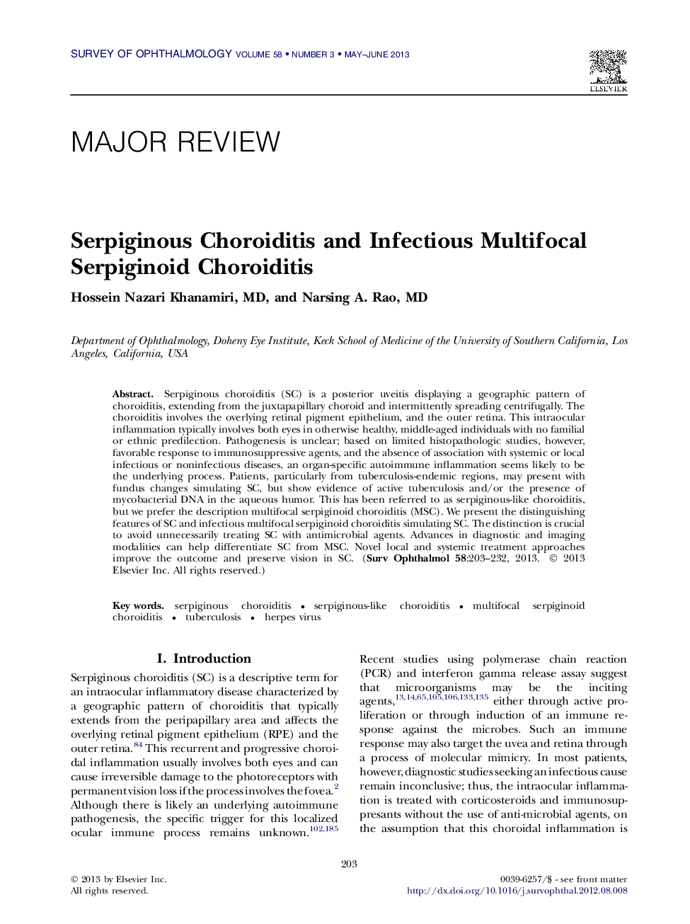 Serpiginous Choroiditis and Infectious Multifocal Serpiginoid Choroiditis