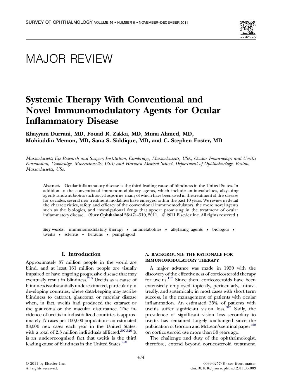 Systemic Therapy With Conventional and Novel Immunomodulatory Agents for Ocular Inflammatory Disease