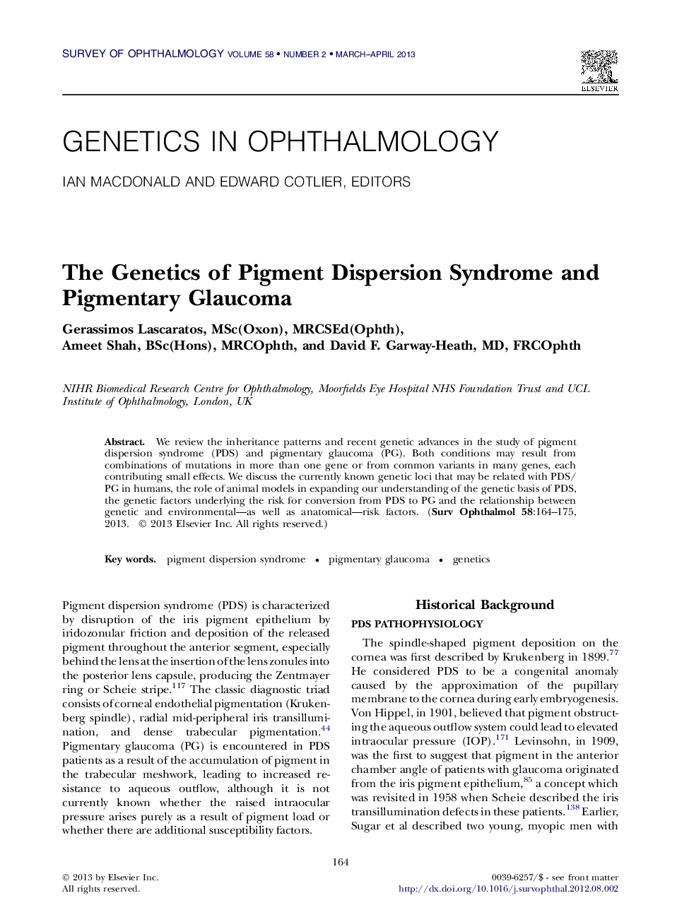 The Genetics of Pigment Dispersion Syndrome and Pigmentary Glaucoma