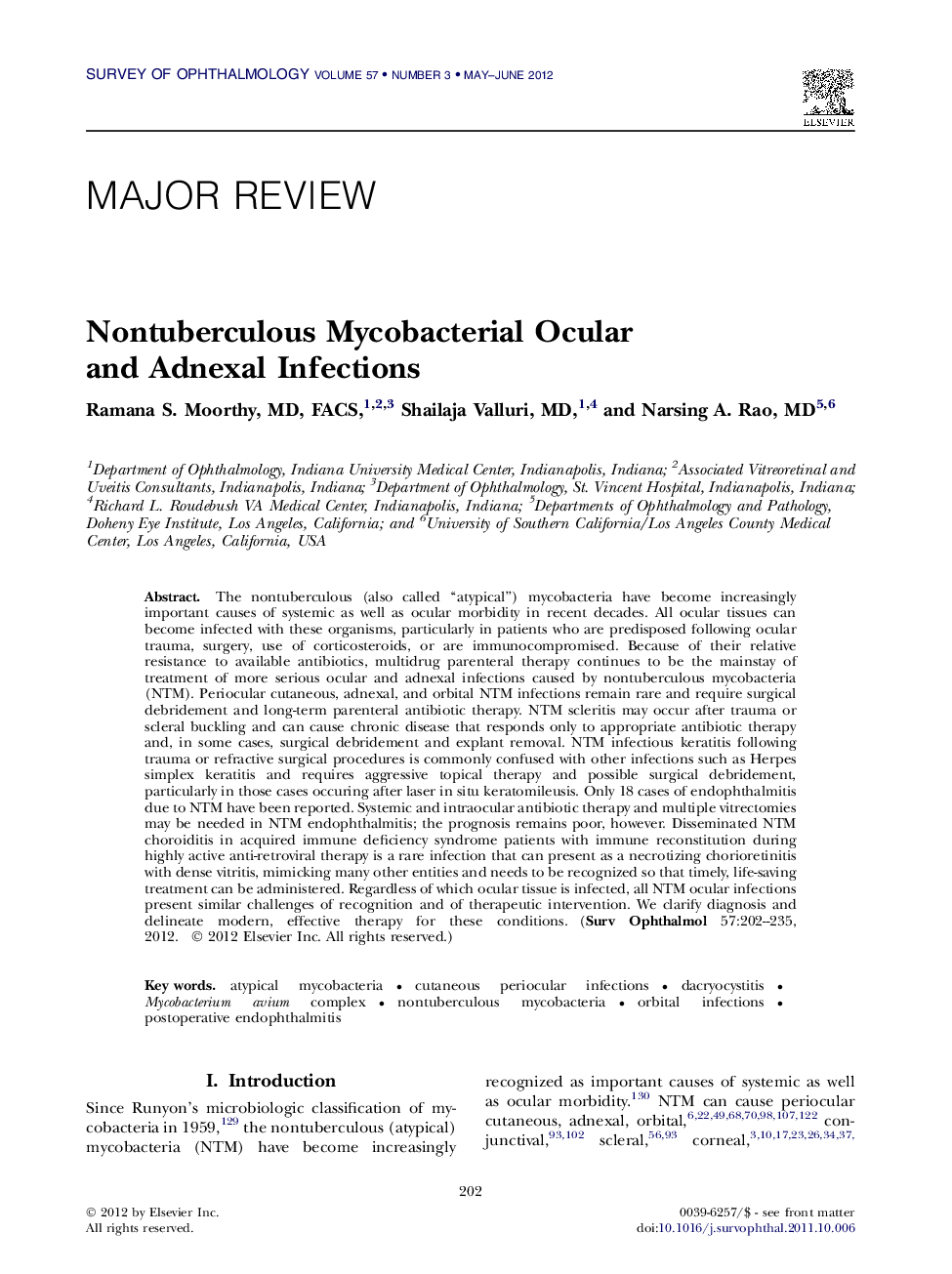 Nontuberculous Mycobacterial Ocular and Adnexal Infections