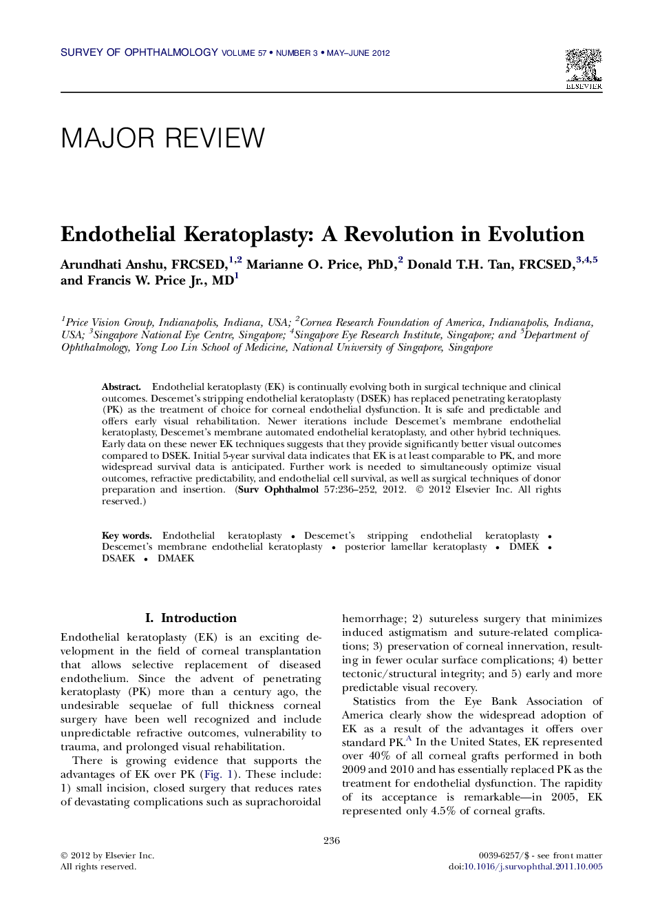 Endothelial Keratoplasty: A Revolution in Evolution