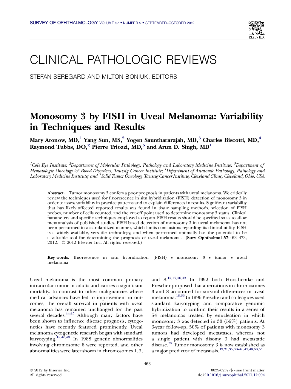 Monosomy 3 by FISH in Uveal Melanoma: Variability in Techniques and Results