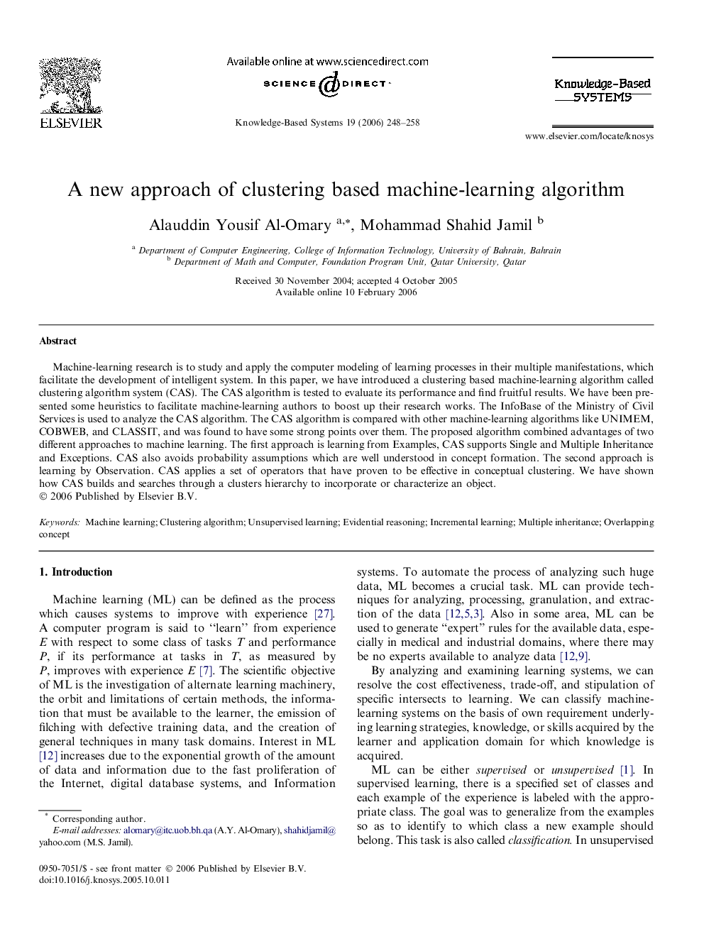 A new approach of clustering based machine-learning algorithm