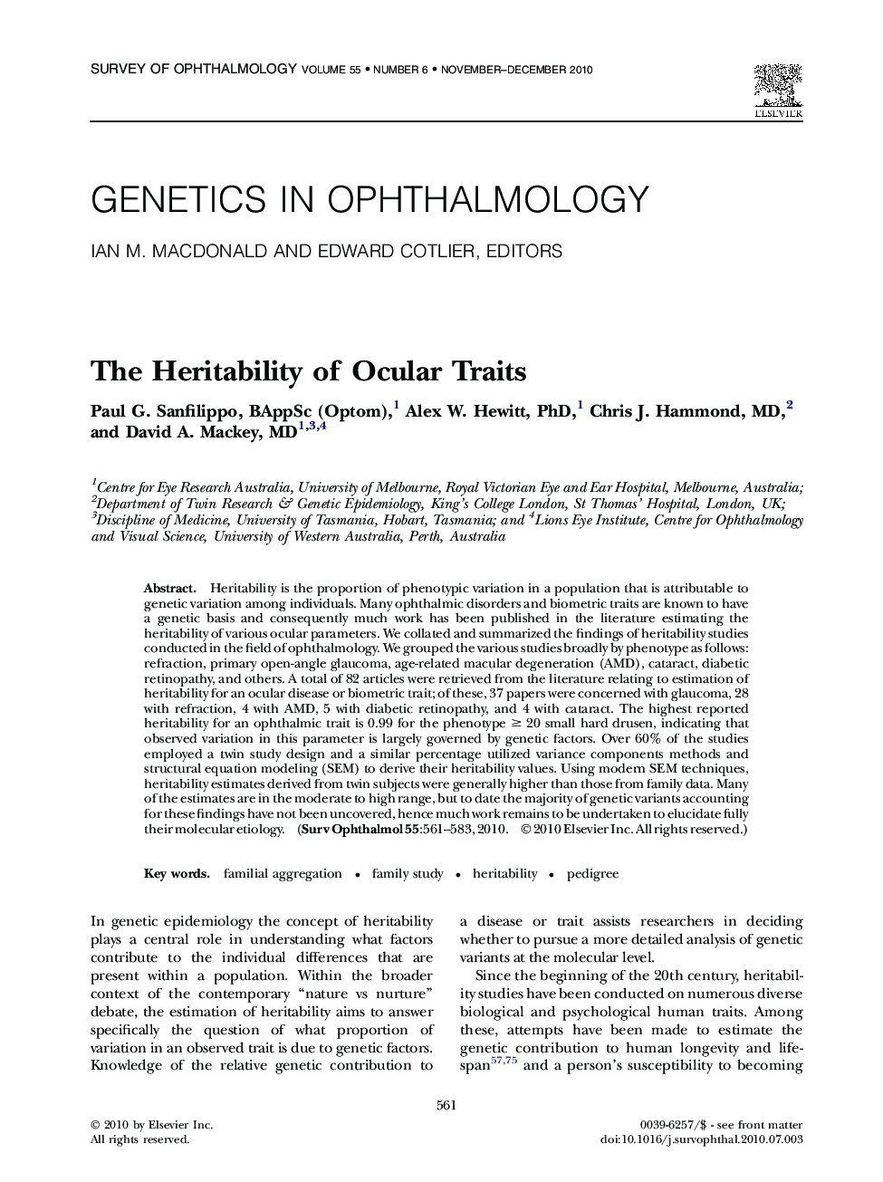 The Heritability of Ocular Traits 