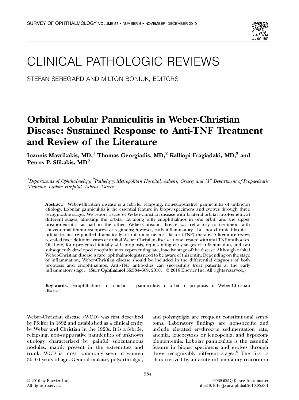 Orbital Lobular Panniculitis in Weber-Christian Disease: Sustained Response to Anti-TNF Treatment and Review of the Literature 