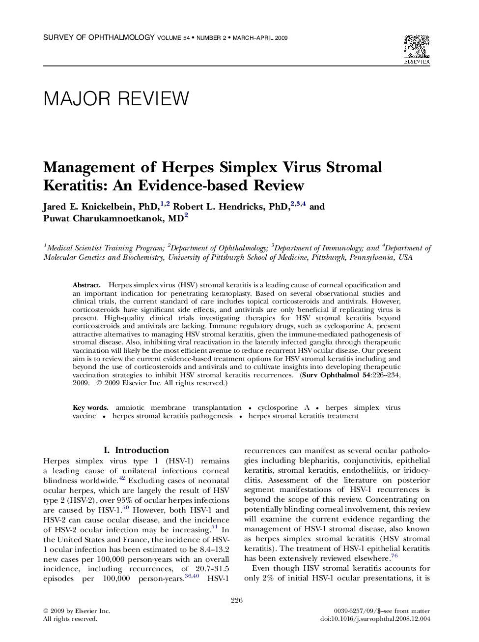 Management of Herpes Simplex Virus Stromal Keratitis: An Evidence-based Review 