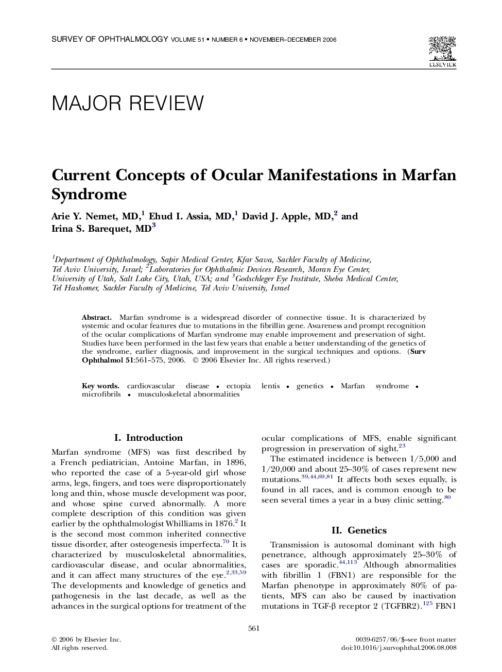 Current Concepts of Ocular Manifestations in Marfan Syndrome 