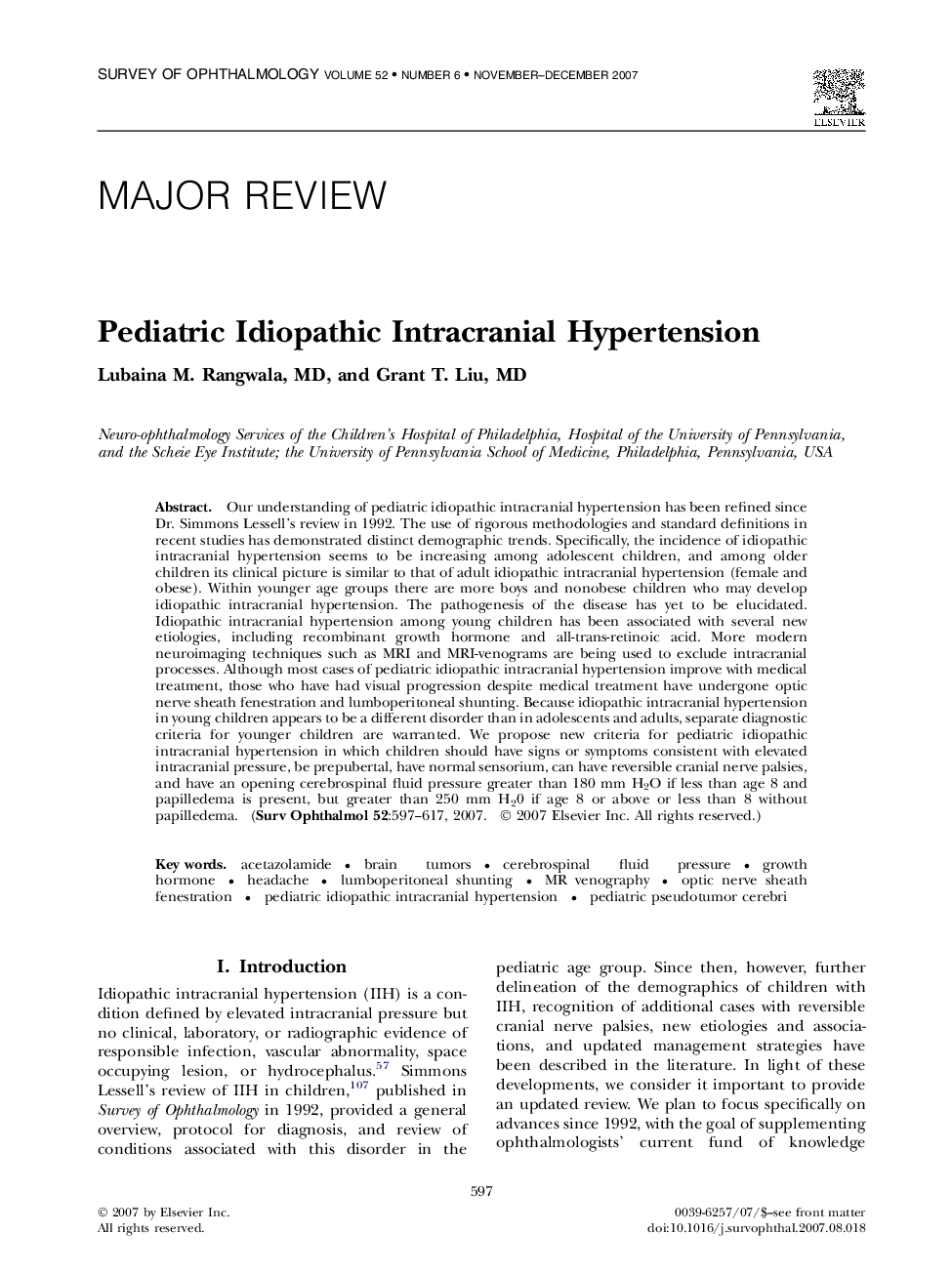 Pediatric Idiopathic Intracranial Hypertension 