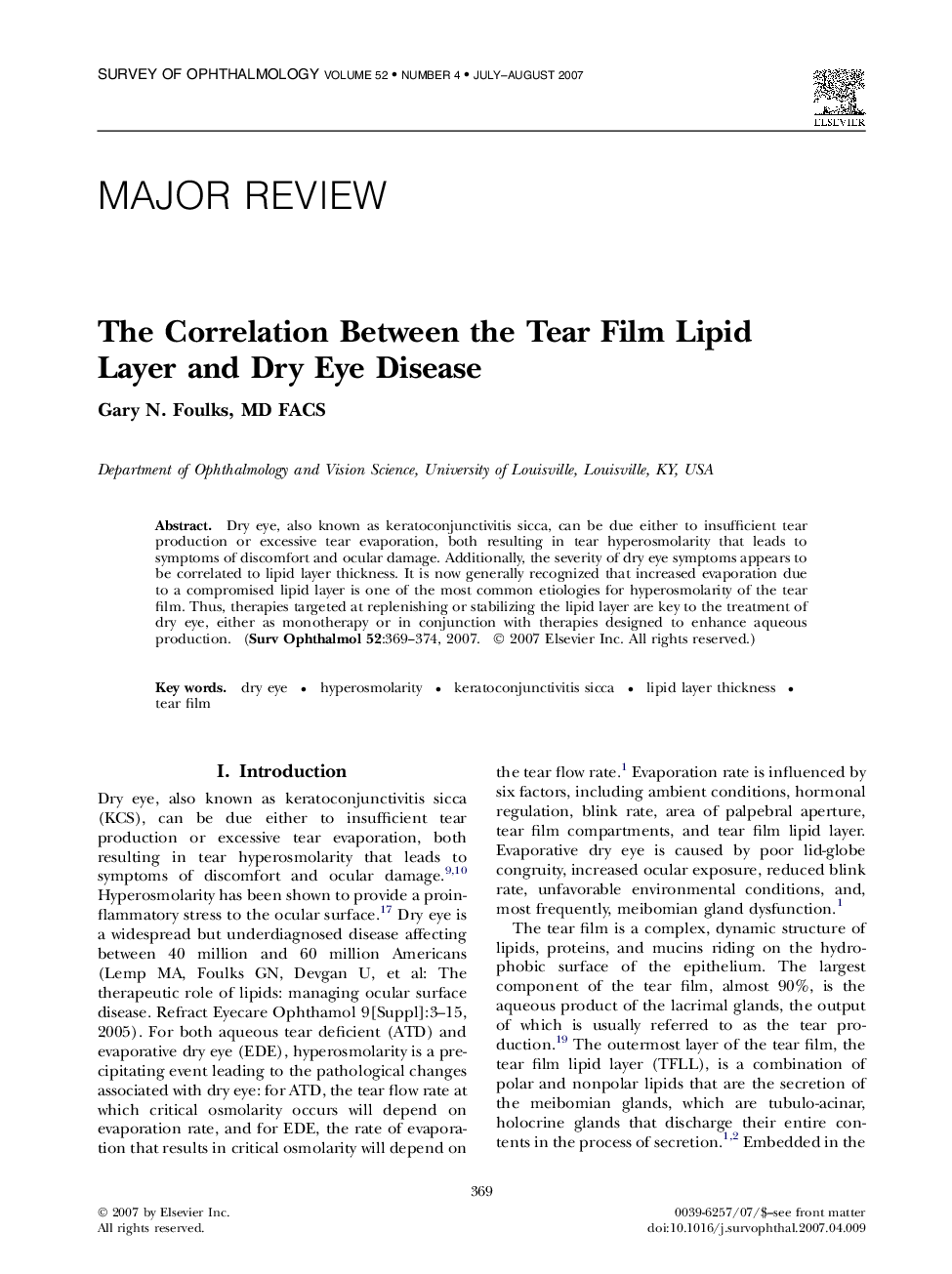 The Correlation Between the Tear Film Lipid Layer and Dry Eye Disease 