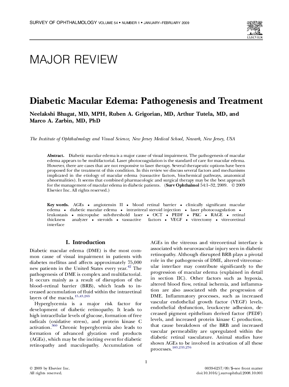 Diabetic Macular Edema: Pathogenesis and Treatment 