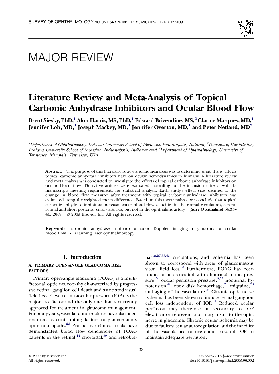 Literature Review and Meta-Analysis of Topical Carbonic Anhydrase Inhibitors and Ocular Blood Flow 