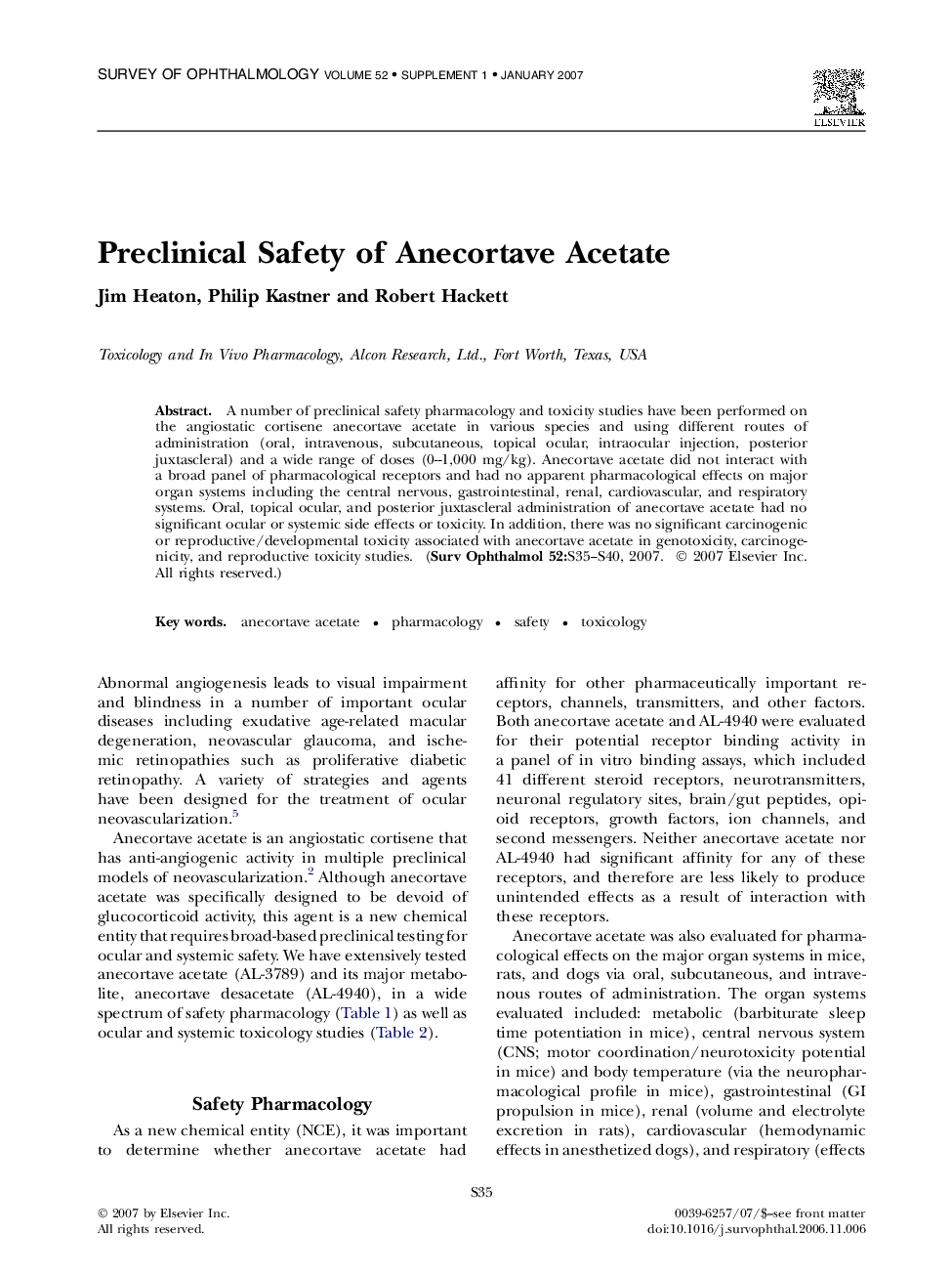 Preclinical Safety of Anecortave Acetate 