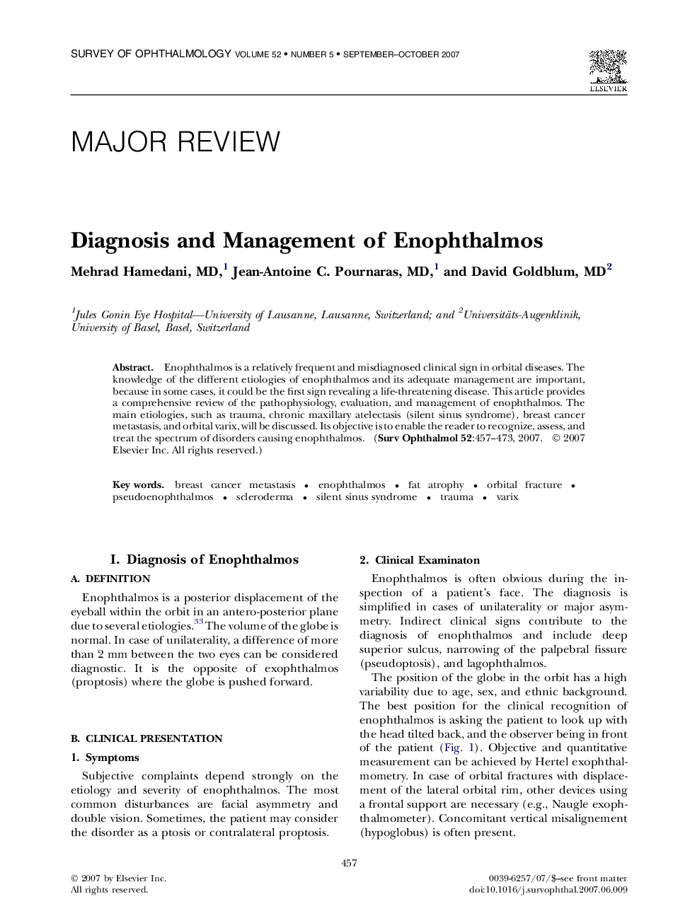 Diagnosis and Management of Enophthalmos 