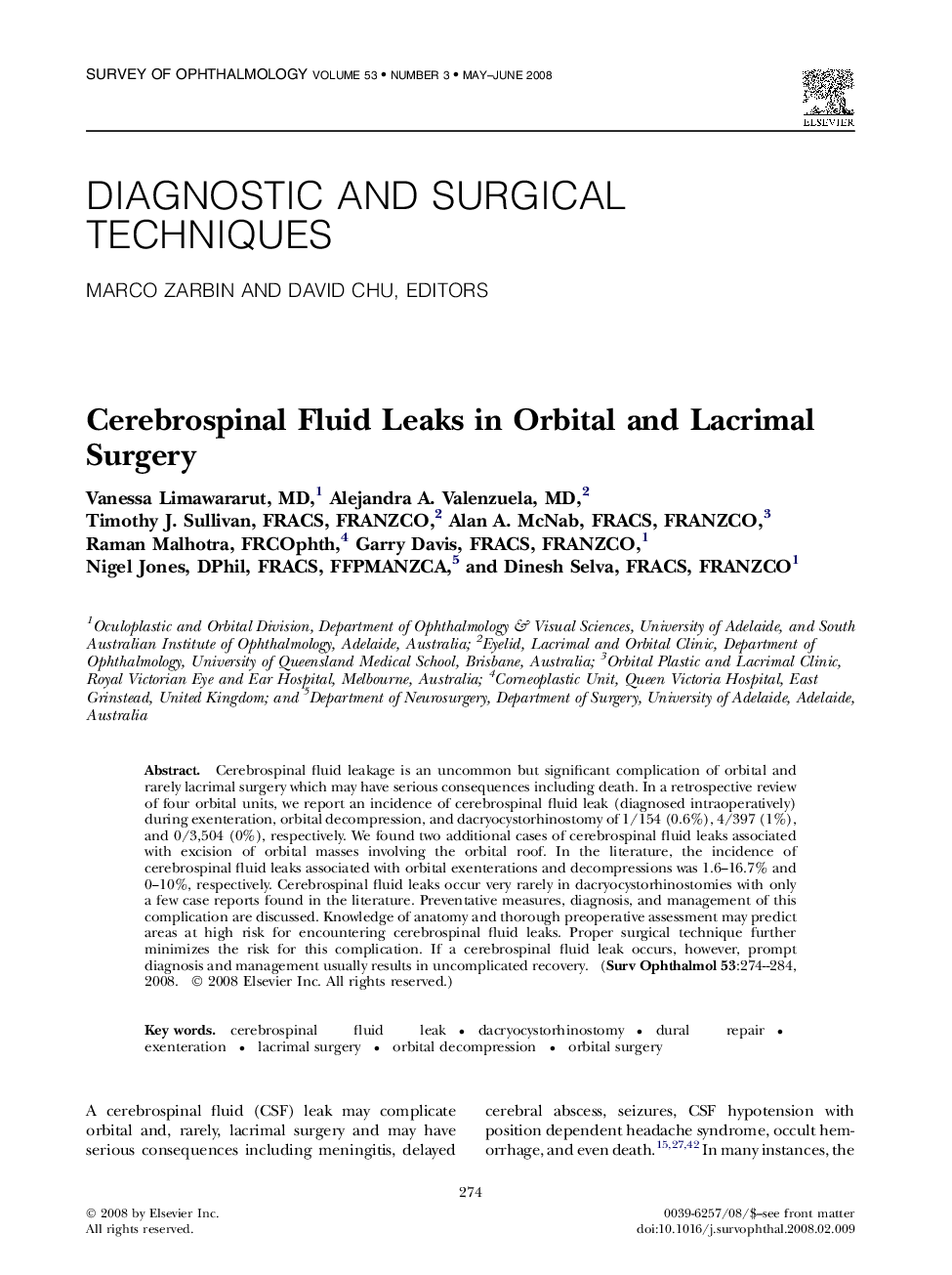 Cerebrospinal Fluid Leaks in Orbital and Lacrimal Surgery 