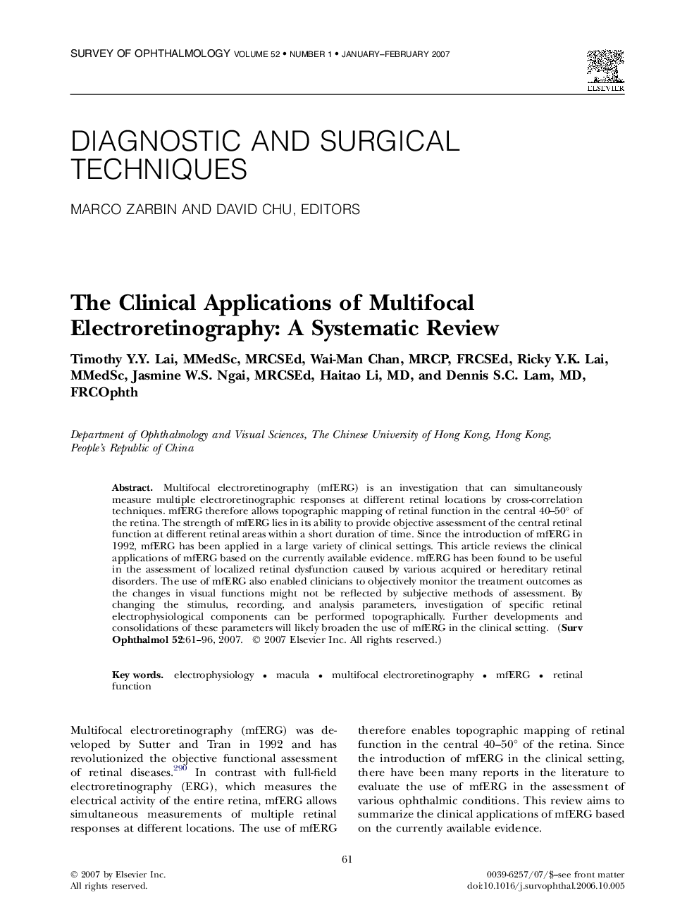 The Clinical Applications of Multifocal Electroretinography: A Systematic Review 