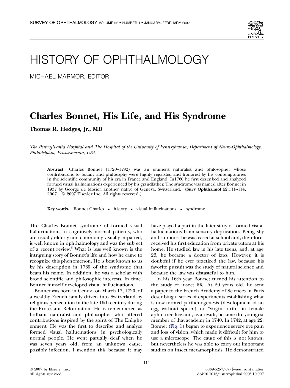 Charles Bonnet, His Life, and His Syndrome